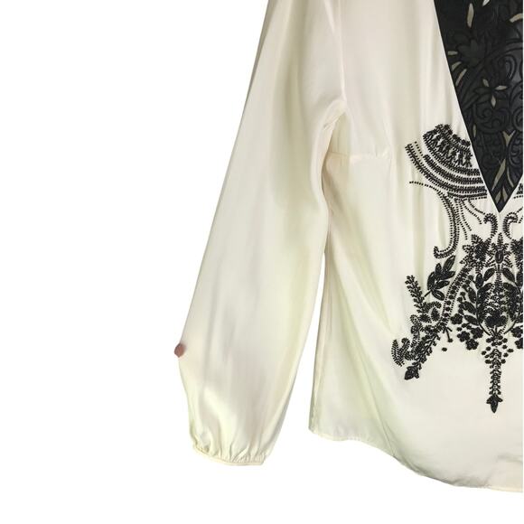 Amanda Uprichard Top Womens Sz Small Cream Embroidered 100% Silk Long Sleeve NWT - Picture 4 of 10
